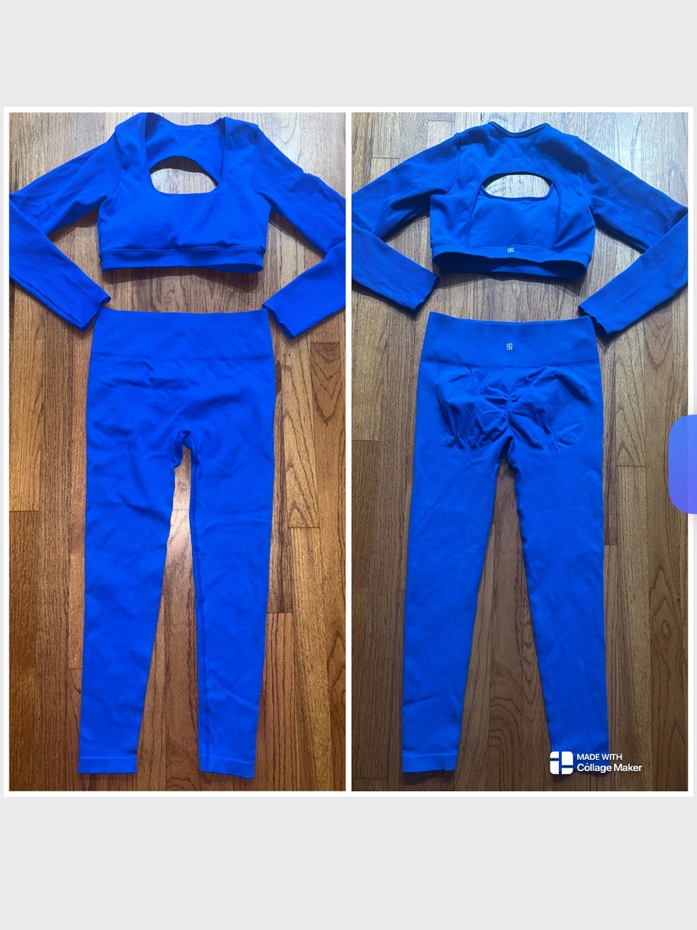 Royal Blue High-Waist Ribbed Performance Matching Athletic Set Large